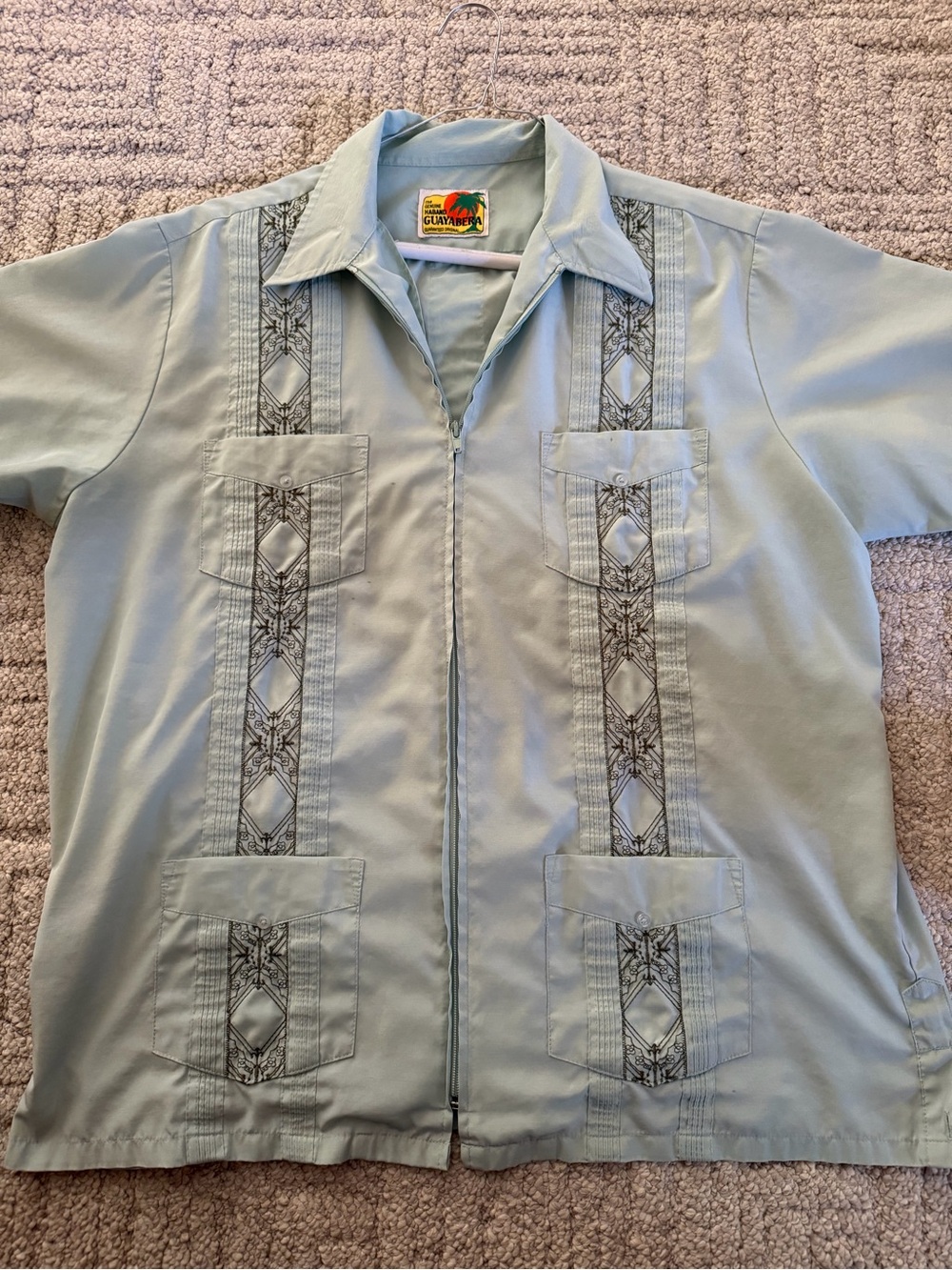 Men's XL - The Genuine Haband Guayabera Mint Green Full Zip Embroidered 4 Pocket